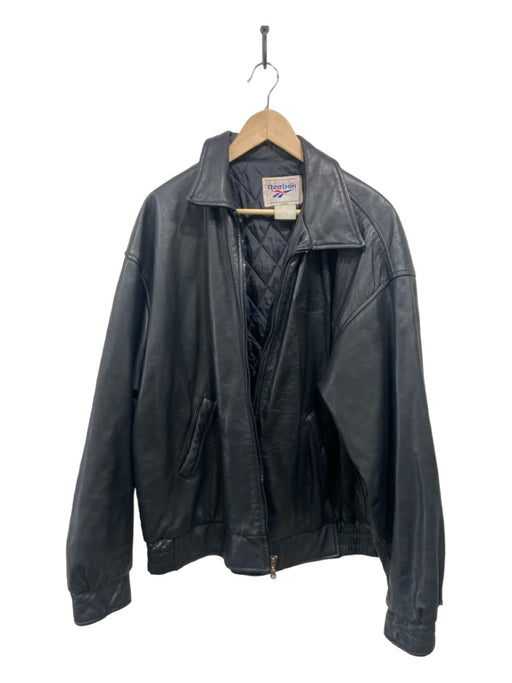 Reebok Size XL Black Leather Solid Zipper Men's Jacket XL