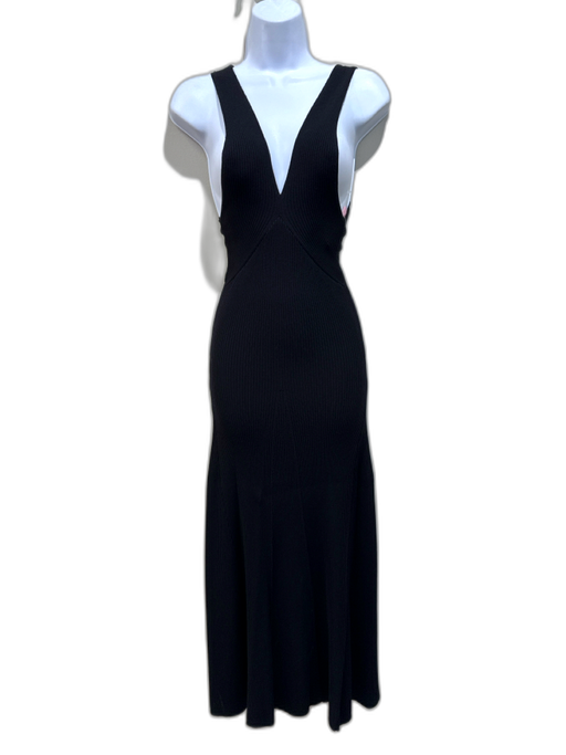 Line & Dot Size S Black Rayon & Polyamide Ribbed Sleeveless V Neck Dress Black / S