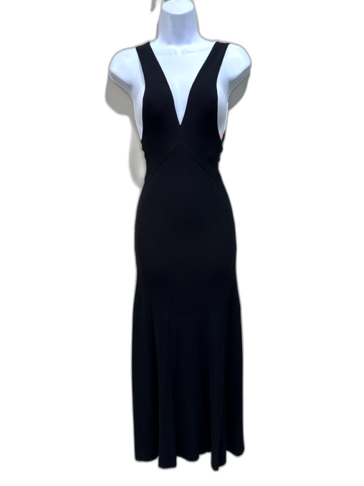 Line & Dot Size S Black Rayon & Polyamide Ribbed Sleeveless V Neck Dress Black / S