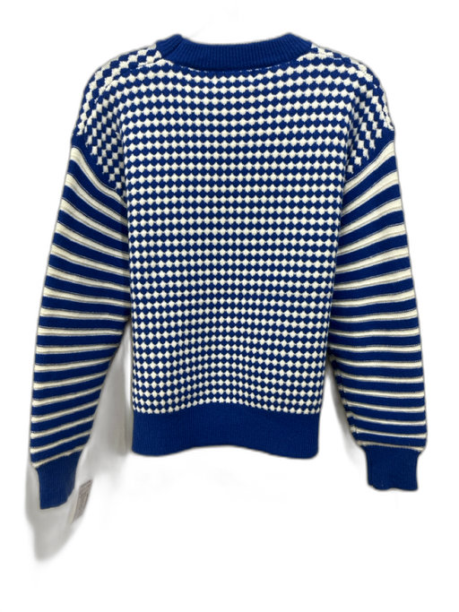 Pinch Size S Blue & White Acrylic Blend Knit Striped Checked Ribbed Hem Sweater Blue & White / S