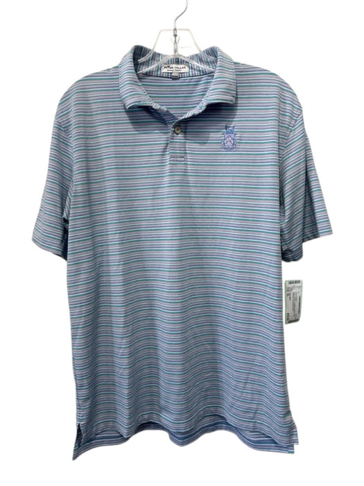Peter Millar Size XL Pink & Green Synthetic Striped Polo Athleisure Short Sleeve Pink & Green / XL