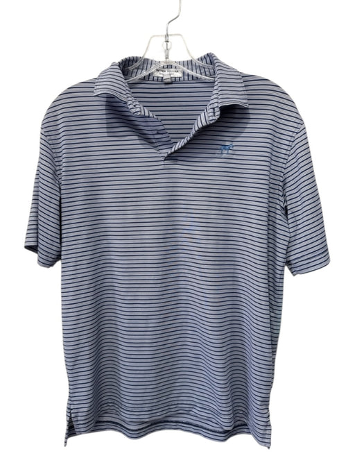 Peter Millar Size L Navy & White Synthetic Striped Polo Athleisure Short Sleeve Navy & White / L