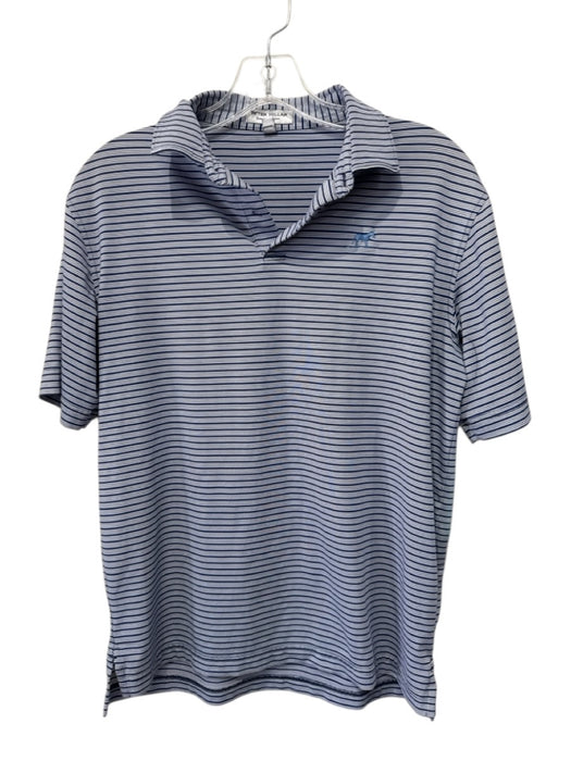 Peter Millar Size L Navy & White Synthetic Striped Polo Athleisure Short Sleeve Navy & White / L