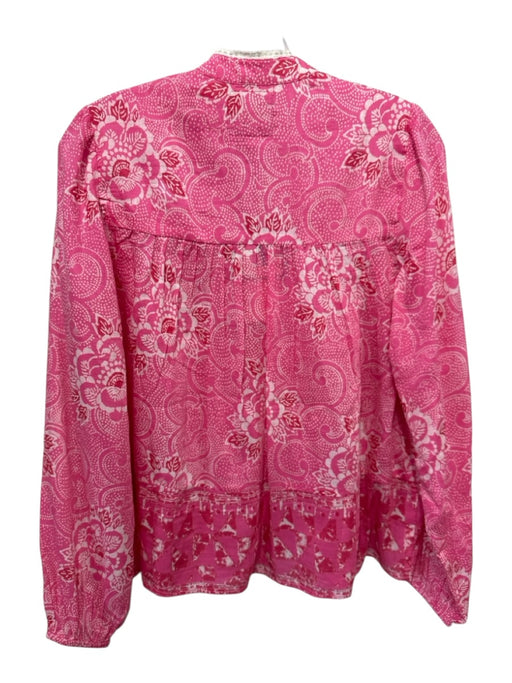 Alicia Bell Size Small Pink, Red, White Cotton & Silk Long puff sleeve Top Pink, Red, White / Small