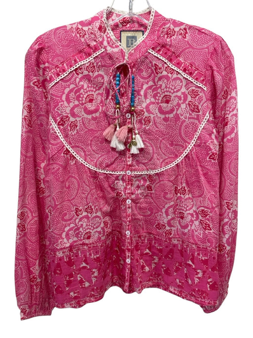 Alicia Bell Size Small Pink, Red, White Cotton & Silk Long puff sleeve Top Pink, Red, White / Small
