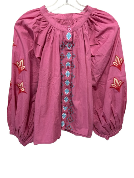The Shirt Rochelle Behrens Size Small Pink, Blue, Orange Cotton Button Front Top Pink, Blue, Orange / Small