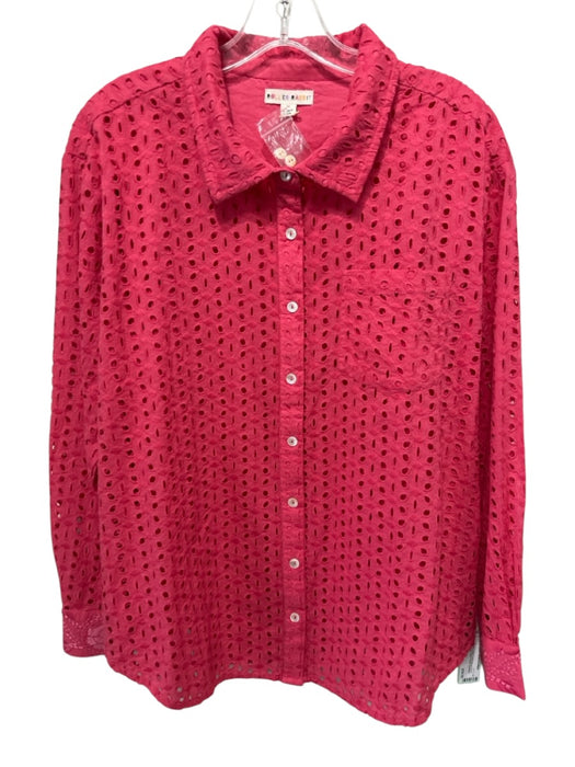 Roller Rabbit Size Medium Hot pink Cotton Long Sleeve Eyelet Button Front Top Hot pink / Medium