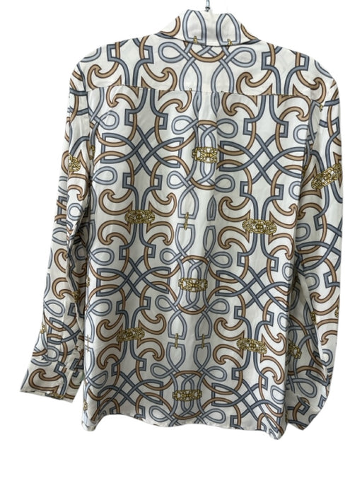 J Mclaughlin Size Small Blue, Yellow, Tan Brown Silk Blend Long Sleeve Top Blue, Yellow, Tan Brown / Small