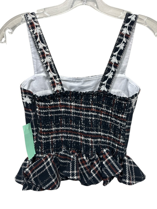 Fanm Mon Size Small Black, Orange, White Polyester Blend Sleeveless Plaid Top Black, Orange, White / Small