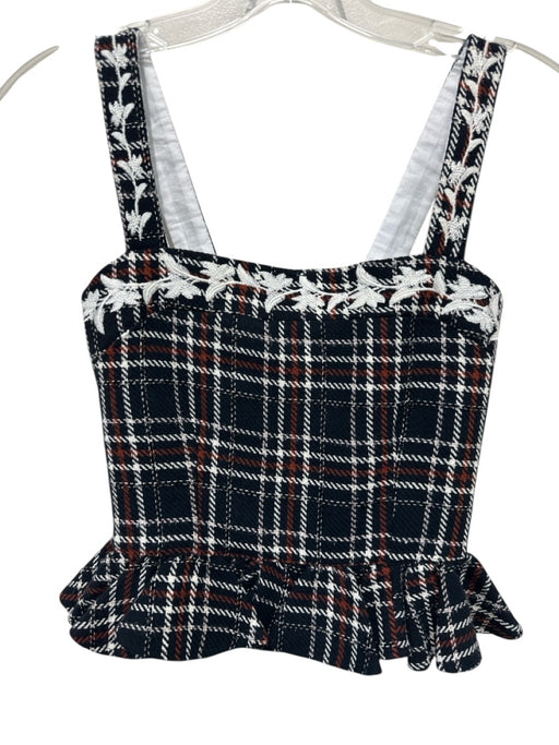 Fanm Mon Size Small Black, Orange, White Polyester Blend Sleeveless Plaid Top Black, Orange, White / Small