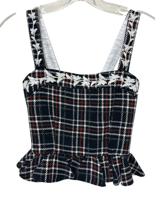 Fanm Mon Size Small Black, Orange, White Polyester Blend Sleeveless Plaid Top Black, Orange, White / Small