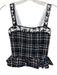 Fanm Mon Size Small Black, Orange, White Polyester Blend Sleeveless Plaid Top Black, Orange, White / Small