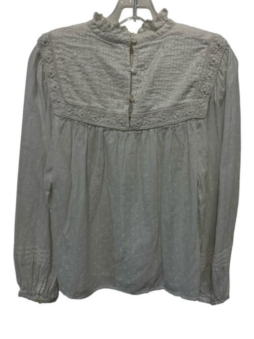 Cleobella Size Est Small White Cotton Blend Long Sleeve Pintuck Swiss Dot Top White / Est Small