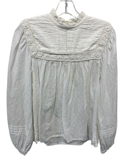 Cleobella Size Est Small White Cotton Blend Long Sleeve Pintuck Swiss Dot Top White / Est Small