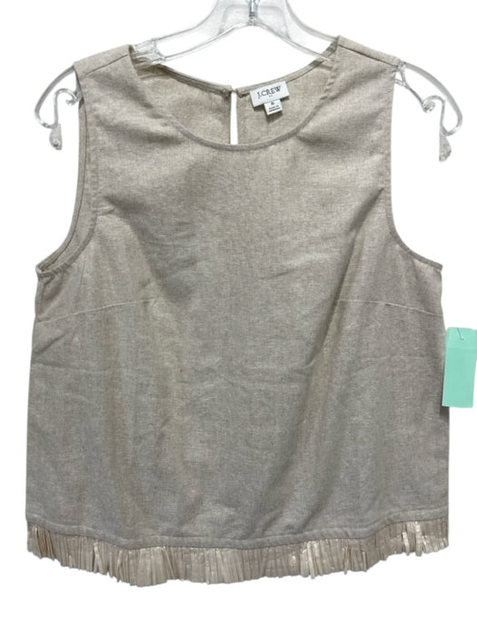 J Crew Size Small Beige Linen Blend Sleeveless Fringe Top Beige / Small
