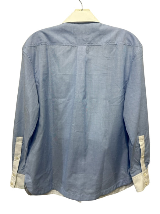 UnTuckit Size Small Blue & White Cotton Blend Long Sleeve Pintuck Collar Top Blue & White / Small