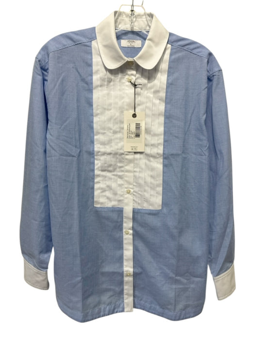 UnTuckit Size Small Blue & White Cotton Blend Long Sleeve Pintuck Collar Top Blue & White / Small