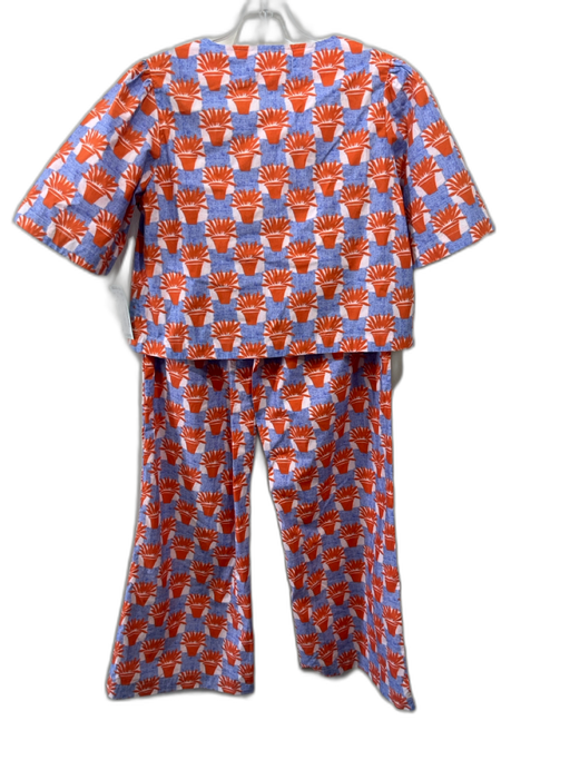 Olivia by Livro Size XS Blue, Orange, White Cotton Short Sleeve Pant Set Blue, Orange, White / XS