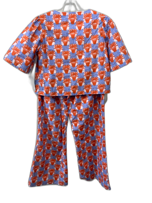Olivia by Livro Size XS Blue, Orange, White Cotton Short Sleeve Pant Set Blue, Orange, White / XS