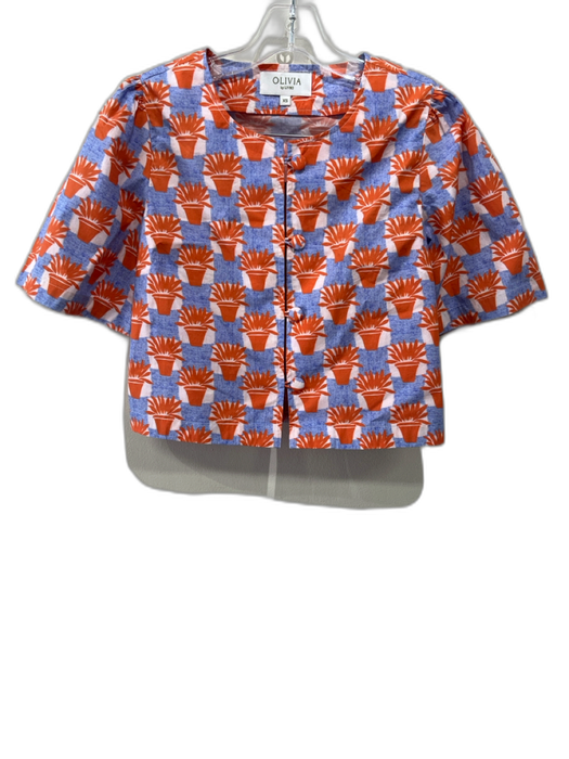 Olivia by Livro Size XS Blue, Orange, White Cotton Short Sleeve Pant Set Blue, Orange, White / XS