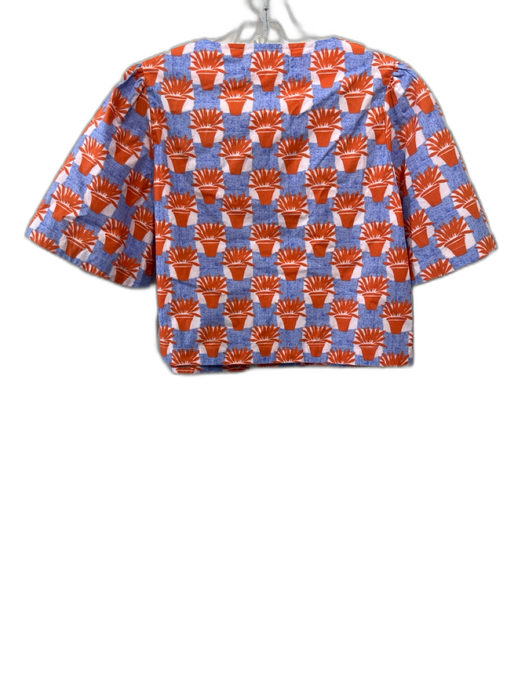 Olivia by Livro Size XS Blue, Orange, White Cotton Short Sleeve Pant Set Blue, Orange, White / XS
