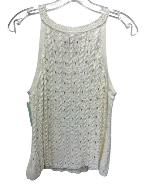 Splendid Size Small Cream White Cotton Sleeveless Open Knit Button Front Top Cream White / Small