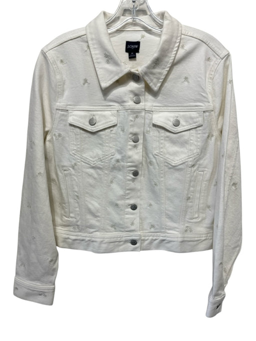 J Crew Size Medium White & Gray Cotton Denim Button Front Pockets Jacket White & Gray / Medium