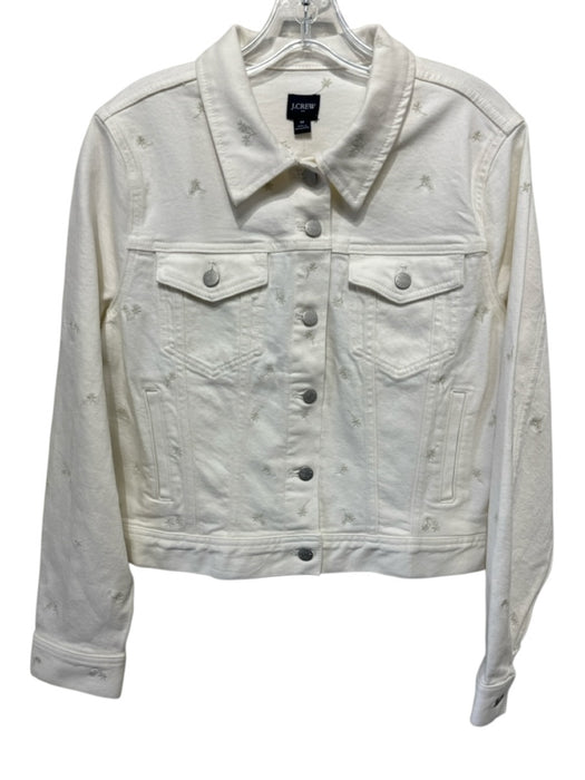 J Crew Size Medium White & Gray Cotton Denim Button Front Pockets Jacket White & Gray / Medium
