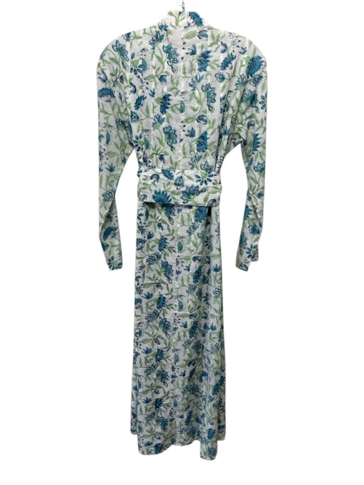 Kemble Size M White, Blue, Green Cotton Buttons Floral Long Sleeve Maxi Dress White, Blue, Green / M