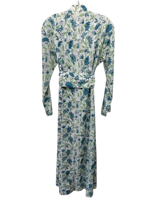 Kemble Size M White, Blue, Green Cotton Buttons Floral Long Sleeve Maxi Dress White, Blue, Green / M
