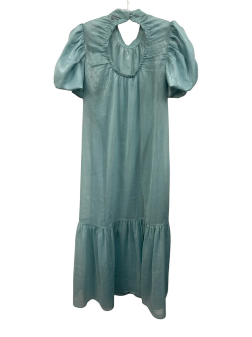 Crosby Size S Blue Polyester Short Puff Sleeve Shimmer Maxi Sheer Dress Blue / S