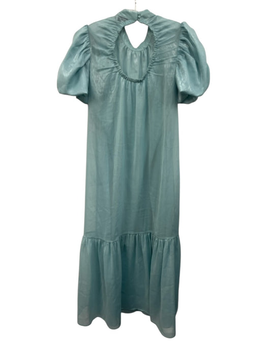 Crosby Size S Blue Polyester Short Puff Sleeve Shimmer Maxi Sheer Dress Blue / S