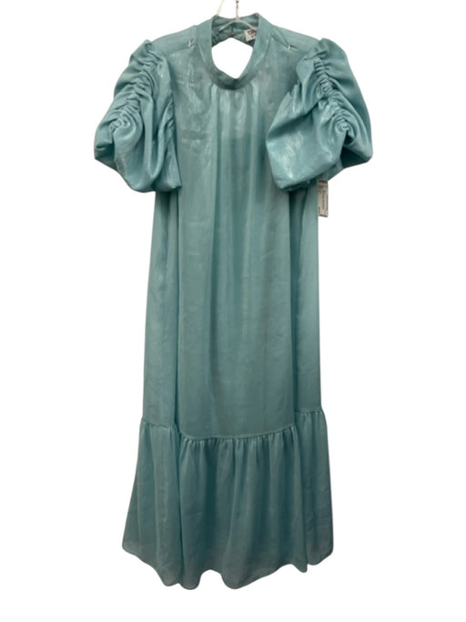 Crosby Size S Blue Polyester Short Puff Sleeve Shimmer Maxi Sheer Dress Blue / S