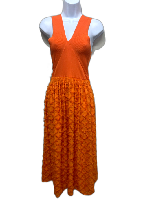 Current Air Size XS Orange Rayon & Nylon Sleeveless V Neck Maxi Fringe Dress Orange / XS