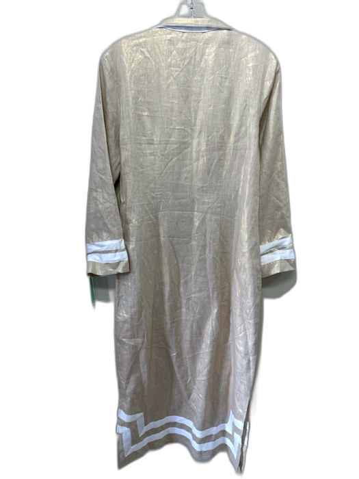 Sail To Sable Size XS Gold & White Linen Long Sleeve Shimmer V Neck Dress Gold & White / XS