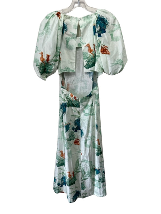 Pera Lima Size S Green & Multi Cotton Short Balloon Sleeve Nautical Maxi Dress Green & Multi / S