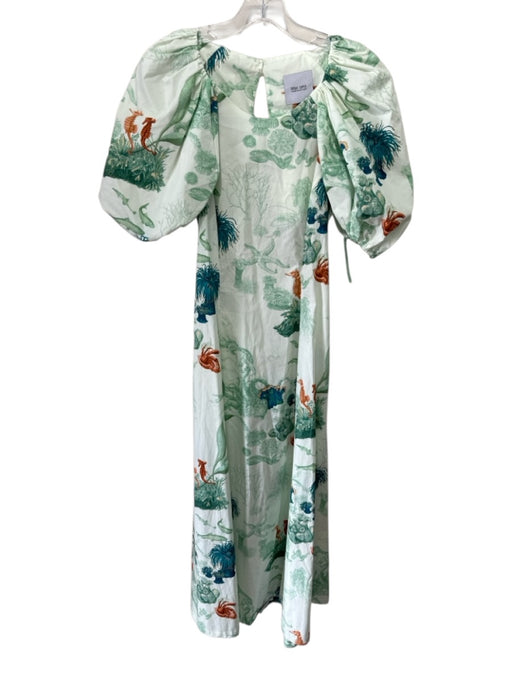 Pera Lima Size S Green & Multi Cotton Short Balloon Sleeve Nautical Maxi Dress Green & Multi / S
