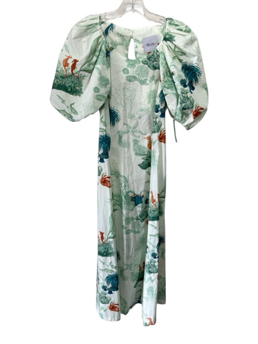 Pera Lima Size S Green & Multi Cotton Short Balloon Sleeve Nautical Maxi Dress Green & Multi / S