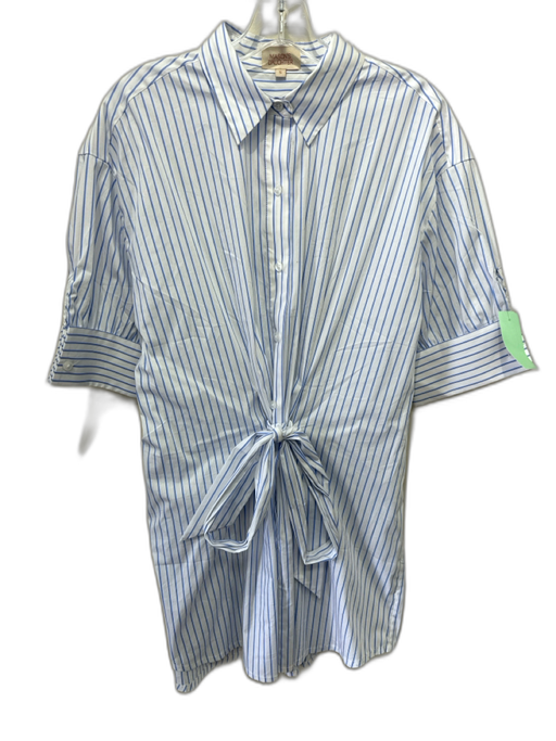 Mason's Daughter Size S White & Blue Cotton Blend Long Sleeve Buttons Dress White & Blue / S