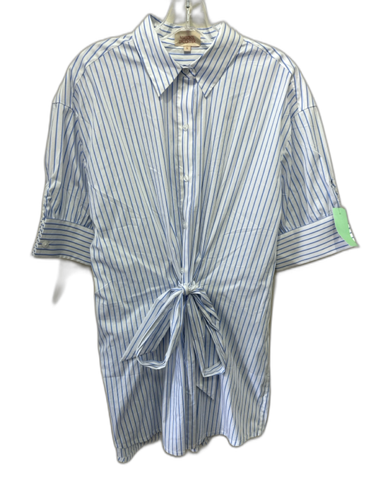 Mason's Daughter Size S White & Blue Cotton Blend Long Sleeve Buttons Dress White & Blue / S