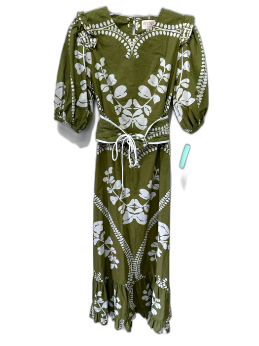 Beyond by Vera Size XS Green & White Cotton Puff Sleeves Floral Maxi Sash Dress Green & White / XS