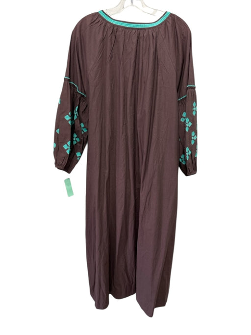 No Brand Size Est M Brown & Blue Cotton Long Sleeve All Over Print Maxi Dress Brown & Blue / Est M