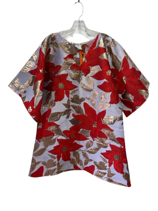 TELA Size One Size Gray,  White & Blue Polyester Blend Leaves Gold Thread Dress Gray,  White & Blue / One Size