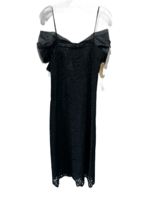 O.P.T. Size 2 Black Cotton & Nylon Sleeveless Bow Detail Mesh Overlay Maxi Dress Black / 2