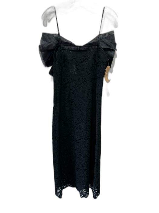 O.P.T. Size 2 Black Cotton & Nylon Sleeveless Bow Detail Mesh Overlay Maxi Dress Black / 2