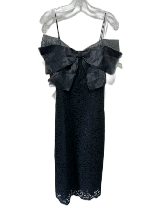 O.P.T. Size 2 Black Cotton & Nylon Sleeveless Bow Detail Mesh Overlay Maxi Dress Black / 2