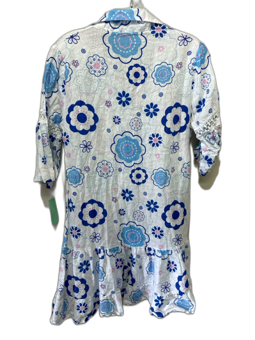 Temptation Positano Size XS White, Blue, Multi Linen Long Sleeve Floral Dress White, Blue, Multi / XS