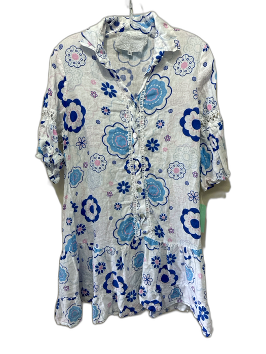 Temptation Positano Size XS White, Blue, Multi Linen Long Sleeve Floral Dress White, Blue, Multi / XS