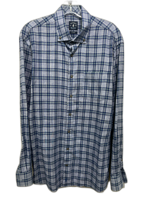 Johnnie O Size L Blue & Green Cotton Plaid Button Up Men's Long Sleeve Shirt Blue & Green / L