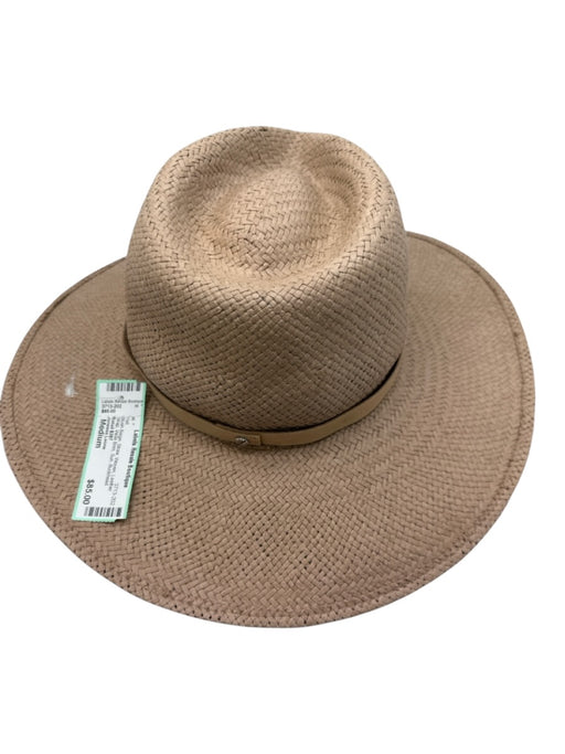 Janessa Leone Blush Beige Straw Woven Leather Strap Wide Brim Sun Hat Blush Beige / Medium